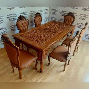 Kursi Meja Makan Ganesha Altar Full Ukiran Kayu Jati Jepara 6 Kursi -- Coklat