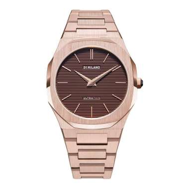 Jam Tangan Pria D1 Milano Ultra Thin D1-UTBJ13 Brown Dial Champagne Gold Stainless Steel Strap Gold