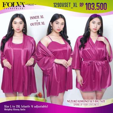 FOLVA kimono set baju tidur satin 1290VSET_XL ungu big size jumbo L-XL Violet