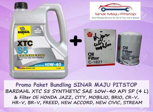 Paket Bundling Oli BARDAHL XTC S5 SAE 10W-40 API SP Original 4 Liter & Filter Mobil HONDA JAZZ & CIT