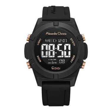 Jam Tangan Pria Alexandre Christie Digi AC 9371 MH RIPBARG Men Black Digital Dial Black Rubber Strap