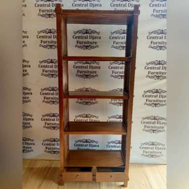 Rak Buku Laci Bufet Kayu Jati Lemari Almari Perpustakaan Mebel Jepara Multicolor