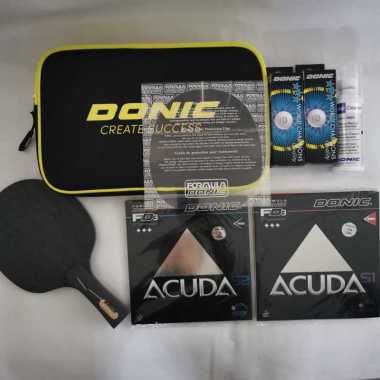 Bat Pingpong Donic Black Devil Lengkap Karet Donic dan Aksesories Set Multicolor