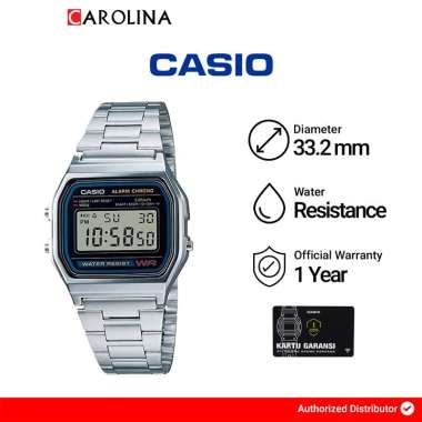 Jam Tangan Pria Casio General A158WA-1D Digital Dial Stainless Steel Band Silver