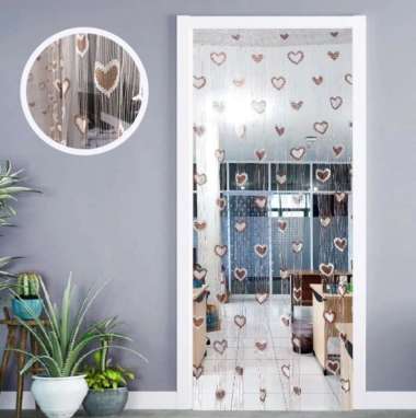 Tirai Benang Motif Love Tirai Pintu Dan Jendela gorden banyak pilihan Warna BAGUS & Mewah LOVE NEW-C