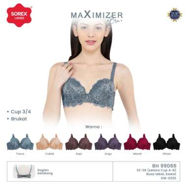 Sorex Maximizer Bra Pushup Brukat Busa Tebal kait 2 Cup Setara Cup B BH 99066 Size 34 Ungu Tua
