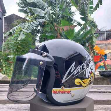 Helm Cargloss CFM retro Army Speed Duck Black Glossy original kaca datar hitam M