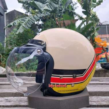 HELM CARGLOSS CFM RETRO ARMY VINTAGE AVORIO NAIDE kaca cembung bening M