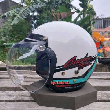 HELM CARGLOSS CFM RETRO ARMY STARLINE WHITE kaca cembung bening L