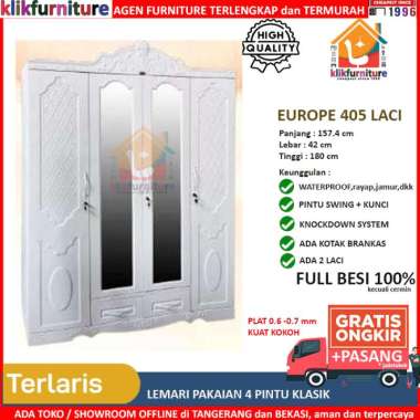Lemari Pakaian Besi 4 Pintu Anti Rayap Anti Banjir AKL 405 4 PINTU PUTIH