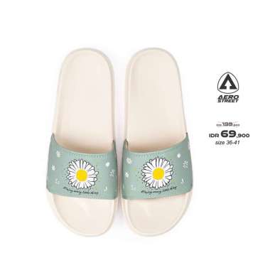 Aerostreet 36-41 Flower Natural Hijau - Sandal Sendal Selop Slip On Casual Pria Wanita Aero street B
