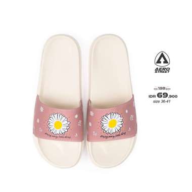 Aerostreet 36-41 Flower Natural Pink - Sandal Sendal Selop Slip On Casual Pria Wanita Aero street BA