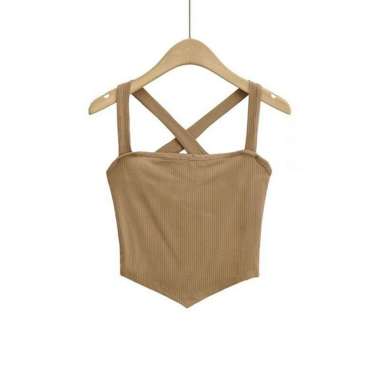ONE-P330 Tank Top Crop Segitiga Model Tali Belakang Silang Atasan Wanita / Tanktop Basic Knit Single