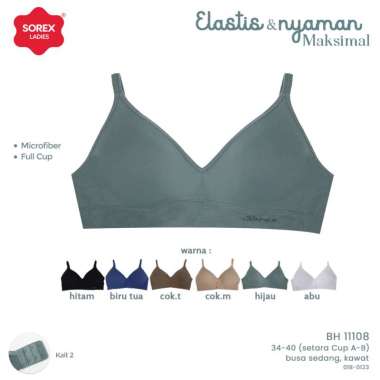 Sorex Bra Ada Kawat Seamless Busa Kait 2 Cup B Bra Polos BH 11108 Hitam 40