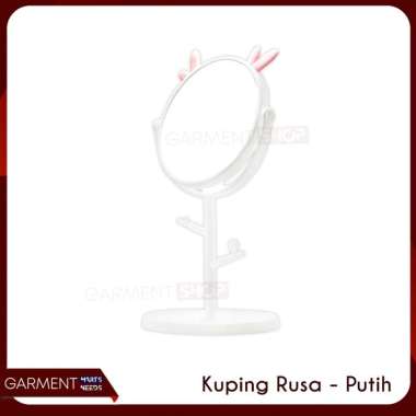Cermin Kaca Meja Make Up Motif Kuping Telinga Standing Bulat PINK PUTIH - RUSA