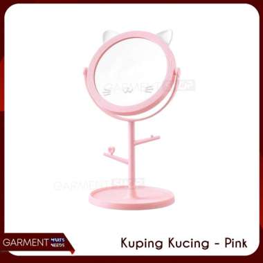 Cermin Kaca Meja Make Up Motif Kuping Telinga Standing Bulat PINK PINK - KUCING