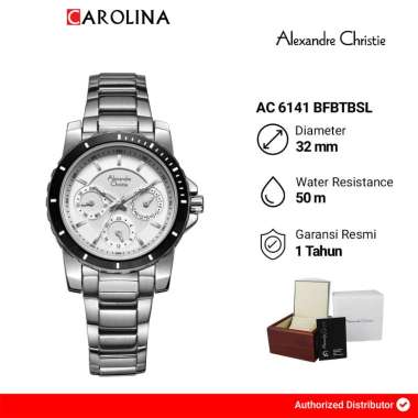 Jam Tangan Wanita Alexandre Christie Multifunction AC 6141 BFBTBSL White Dial Stainless Steel Strap