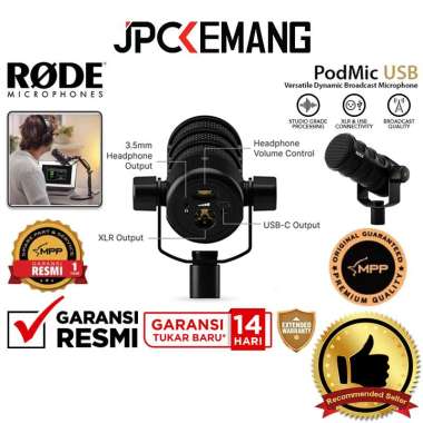 JPC KEMANG Rode PodMic USB Versatile Dynamic Broadcast Microphone Pod Mic GARANSI RESMI Black