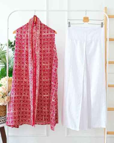 SETELAN ATASAN OUTER BATIK DAN BAWAHAN KULOT HIGHWAIST ONESET KONDANGAN ONE SET OUTER TANPAP LENGAN