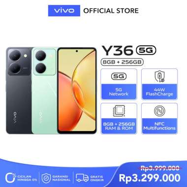 vivo Y36 5G (8/256) - RAM 8GB-8GBB, 44W FlashCharge-5000mAh, NFC Multifunctions, 50MP Camera, Dynamic Design Crystal Green