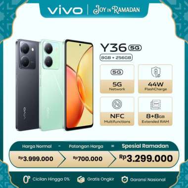vivo Y36 5G (8/256) - RAM 8GB+8GBB, 44W FlashCharge+5000mAh, NFC Multifunctions, 50MP Camera, Dynamic Design Mystic Black