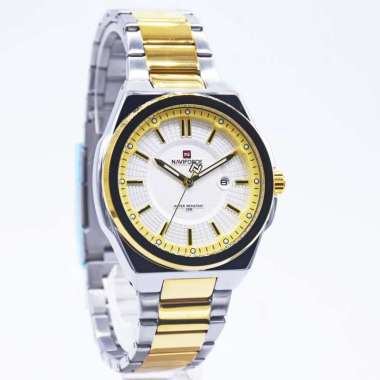 Naviforce 9212 Jam Tangan Pria Analog Original Stainless Steel Gold White