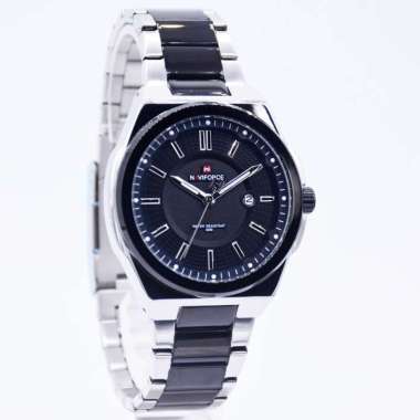 Naviforce 9212 Jam Tangan Pria Analog Original Stainless Steel Silver Black