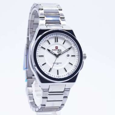 Naviforce 9212 Jam Tangan Pria Analog Original Stainless Steel Silver White