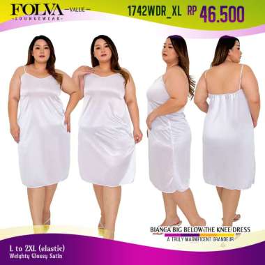 FOLVA Tanktop Dress Wanita Daster putih polos satin 1742WDR_XL Big Size