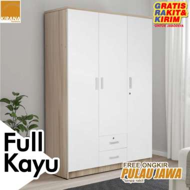 Kirana Lemari Pakaian White Brown Modern Minimalis 3 Pintu - Arizona Polos brown brown