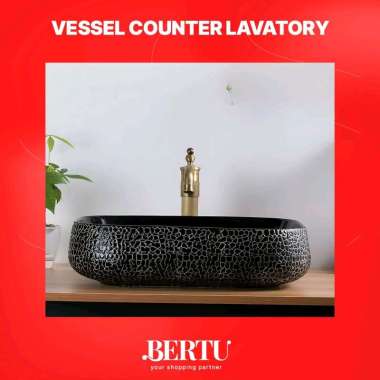 WASTAFEL MEJA KERAMIK CUCI TANGAN KOTAK MINIMALIS ANTIK BLACK HITAM 228 BERTU BLACK OVAL