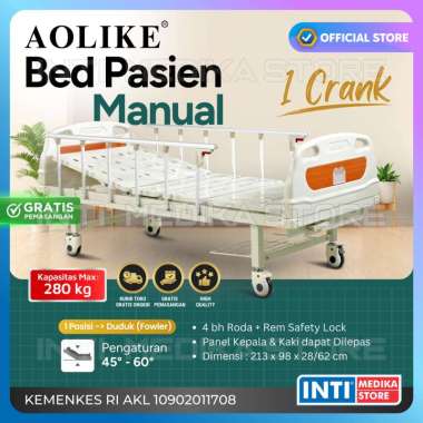 AOLIKE - Bed Pasien | Hospital Bed | Ranjang Pasien Matras Biasa 2 Crank