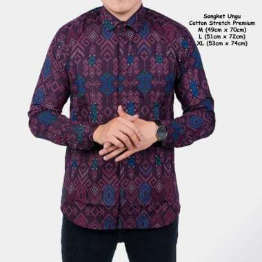 Kemeja Batik Songket Pria Lengan Panjang Hem Formal Magenta Songket L