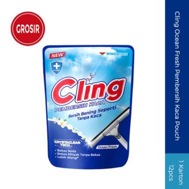 Cling Ocean Fresh Pembersih Kaca Pouch 425ml 1karton Grosir blue