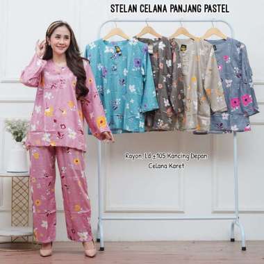 Setelan cplp bunga mawar setelan celana panjang lengan panjang bunga