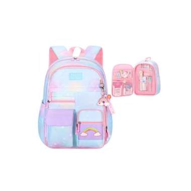 OEM SK-T49 Tas Sekolah Anak Perempuan TK SD Kids Bag Backpack Multifungsi Model Pelangi / Ransel Rem