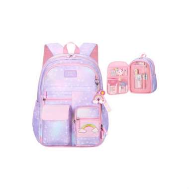 OEM ONE-T49 Tas Sekolah Anak Perempuan TK SD Kids Bag Backpack Multifungsi Model Pelangi / Ransel Re