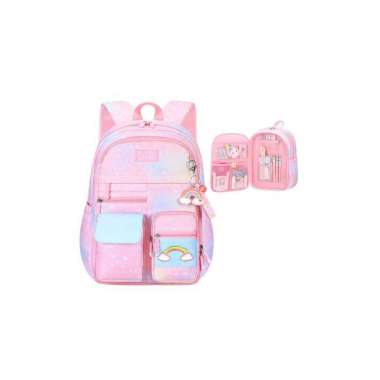 OEM ONE-T49 Tas Sekolah Anak Perempuan TK SD Kids Bag Backpack Multifungsi Model Pelangi / Ransel Re