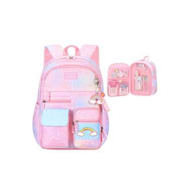 OEM ONE-T49 Tas Sekolah Anak Perempuan TK SD Kids Bag Backpack Multifungsi Model Pelangi / Ransel Re
