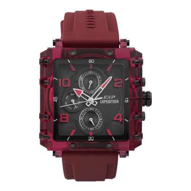 Jam Tangan Wanita Expedition Ladies E 6808 MF RIGBARE Black Dial Red Rubber Strap Hitam