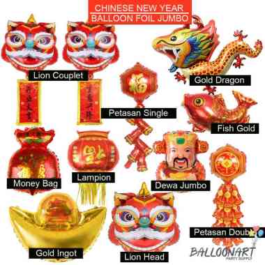 Balon Foil Imlek/Balloon Foil Chinese New Year/Balon Barongsai/Dragon/Lion Gold Fish Jb