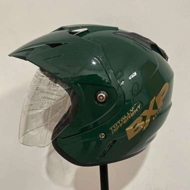 GODZILLA HELM BXP SOLID BLACK DOFF HALF FACE MURAH SINGLE VISOR ARMY GLOSY