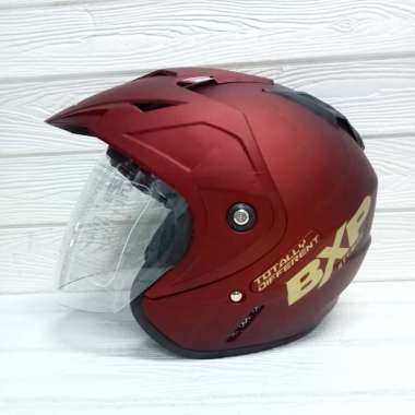 GODZILLA HELM BXP SOLID BLACK DOFF HALF FACE MURAH SINGLE VISOR MAROON DOFF