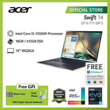 ACER LAPTOP SWIFT 14 SF14-71T-58F1 14"QHD INTEL EVO I5-13500H RAM 16GB STORAGE 512GB SSD GRAPHICS IN