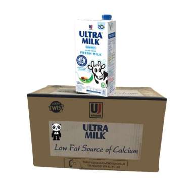 Susu Ultra Milk Low Fat Plain 1Karton Isi 12 Pack X 1 Liter Susu UHT