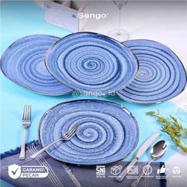 SANGO Set Piring Makan Oval Baby Blue (Isi 4)