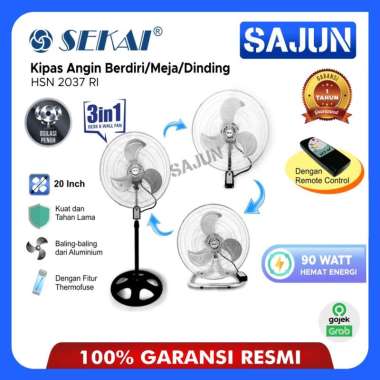Sekai Kipas Angin 20 Inch Berdiri / Meja / Dinding HSN 2037 RI / HSN2037RI (3 in 1) Remote