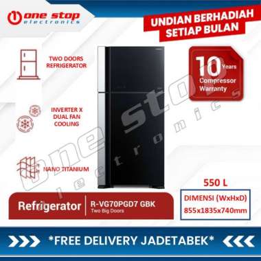 [GARANSI RESMI] HITACHI R-VG70PGD7 / RVG70PGD7 GBK Kulkas 2 Pintu Glass Door 550 L