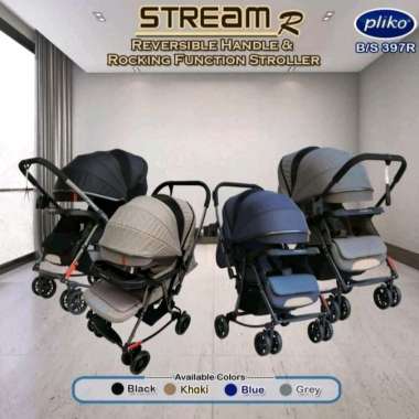 Pliko 397 STREAM R Reversible Handle & Rocking Function kereta dorong bayi Black