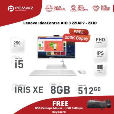 Lenovo IdeaCentre AIO 3 2XID 21.5" FHD i5-12450H 512GB 8GB White DOS
